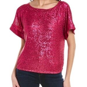 Trina Turk Fuchsia Sequin Short Sleeve Top